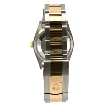 Rückseite der Rolex Datejust 36 Oystersteel Gelbgold Armband - Edelstahl und Gelbgold poliert/Satin mit Rolex-Logo.