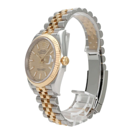 Rolex Datejust 36 in Oystersteel und Gelbgold, goldfarbenes Zifferblatt, Jubilé Armband aus Edelstahl und 18 kt Gelbgold.