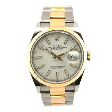 Rolex Datejust 36 Oystersteel Gelbgold 126233 Weißes Zifferblatt, Edelstahl-Gold-Gehäuse und Armband, Automatikwerk.