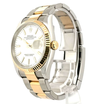 Rolex Datejust 36 Oystersteel Gelbgold 126233, Weiß Zifferblatt, Edelstahl/Gelbgold Gehäuse und Armband, 36 mm.