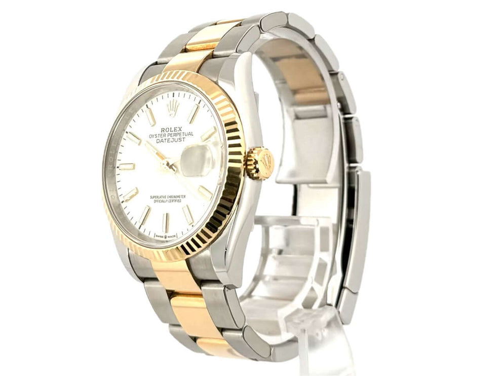 Rolex Datejust 36 Oystersteel Gelbgold 126233, Weiß Zifferblatt, Edelstahl/Gelbgold Gehäuse und Armband, 36 mm.