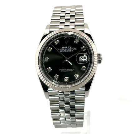 Rolex Datejust 36 Oystersteel Weißgold Ref. 126234 Schwarz Diamant Zifferblatt mit Jubile-Edelstahlband, Automatik, 2023 Modell.