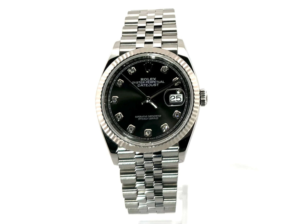 Rolex Datejust 36 Oystersteel Weißgold Ref. 126234 Schwarz Diamant Zifferblatt mit Jubile-Edelstahlband, Automatik, 2023 Modell.