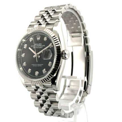 Rolex Datejust 36 Oystersteel Weißgold 126234 Schwarz DIA Jubile-Band mit schwarzem Zifferblatt und Diamanten aus 2023