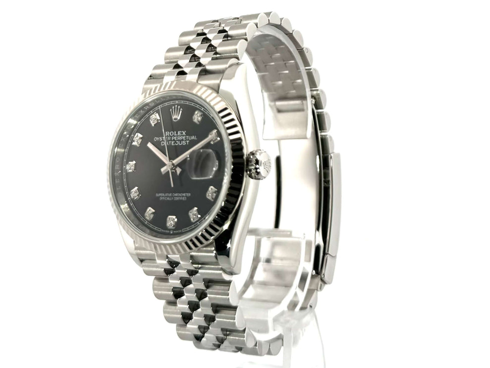 Rolex Datejust 36 Oystersteel Weißgold 126234 Schwarz DIA Jubile-Band mit schwarzem Zifferblatt und Diamanten aus 2023