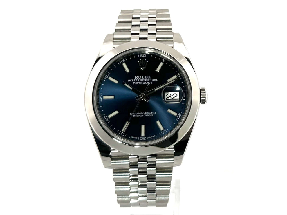 Rolex Datejust 41 Edelstahl 126300 mit blauem Zifferblatt und Jubile-Band aus 2017