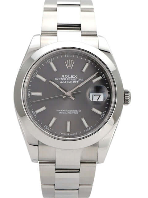 Rolex Datejust 41 Edelstahl 126300 mit rhodiumfarbenem Zifferblatt und poliertem Edelstahlband.