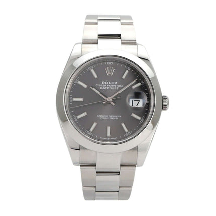 Rolex Datejust 41 Edelstahl 126300 mit rhodiumfarbenem Zifferblatt und Oyster-Armband.