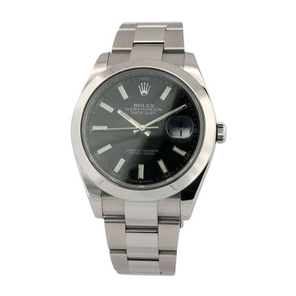 Rolex Datejust 41 Edelstahl 126300 Schwarz mit Oyster-Band aus poliertem und satiniertem Edelstahl, schwarzes Zifferblatt, 2019 Modell.