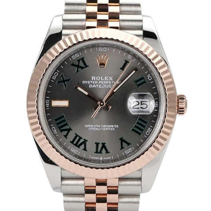 Rolex Datejust 41 Edelstahl Everose-Gold 126331 mit schiefergrauem Zifferblatt und Jubile-Band, 2020.