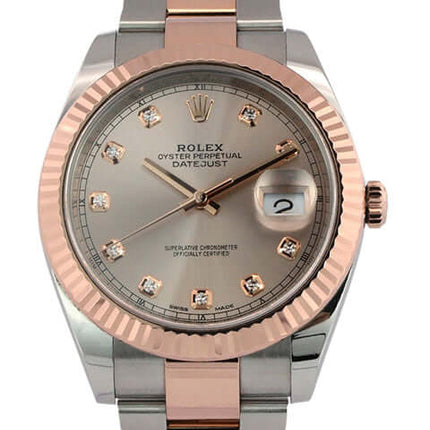 Rolex Datejust 41 Edelstahl Everose-Gold 126331 mit Sundust Diamantzifferblatt und Oyster-Armband, 18 kt Everose-Gold Lünette