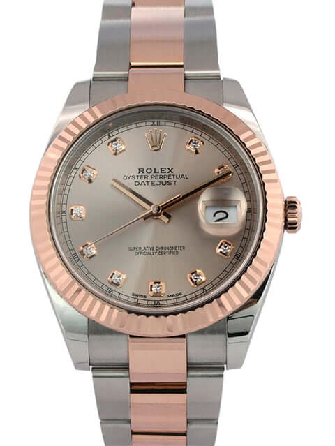 Rolex Datejust 41 Edelstahl Everose-Gold 126331 mit Sundust Diamantzifferblatt und Oyster-Armband, 18 kt Everose-Gold Lünette