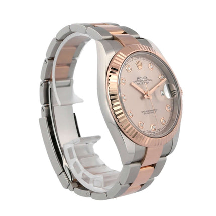 Rolex Datejust 41 Edelstahl Everose-Gold 126331, Sundust Diamantzifferblatt, Oyster Armband, 41 mm Gehäuse, Datumsanzeige.