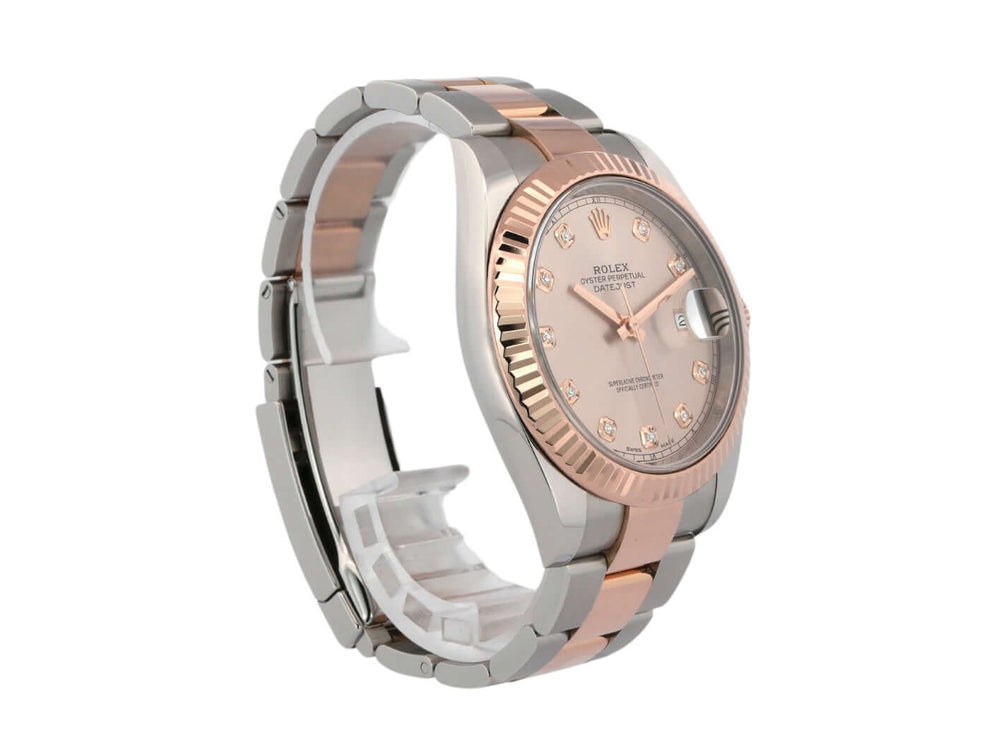 Rolex Datejust 41 Edelstahl Everose-Gold 126331, Sundust Diamantzifferblatt, Oyster Armband, 41 mm Gehäuse, Datumsanzeige.