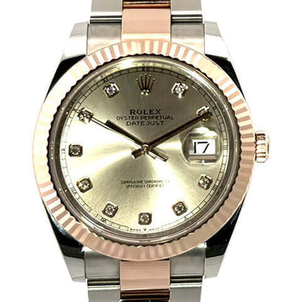 Rolex Datejust 41 Edelstahl Everose-Gold Ref. 126331 Sundust Diamantzifferblatt, 41 mm Gehäuse, Oyster Armband, Automatikwerk.