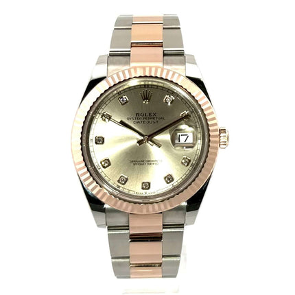 Rolex Datejust 41 Edelstahl Everose-Gold 126331 mit Sundust Diamantzifferblatt und Oyster-Armband