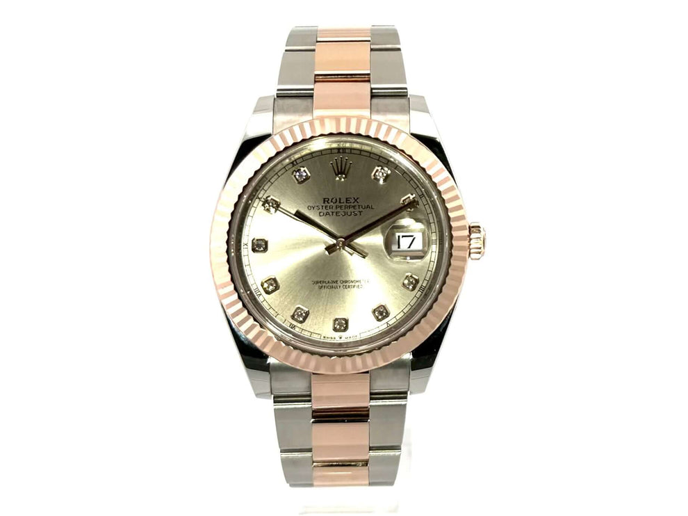 Rolex Datejust 41 Edelstahl Everose-Gold 126331 mit Sundust Diamantzifferblatt und Oyster-Armband