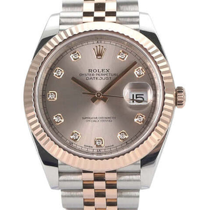 Rolex Datejust 41 mit Sundust Diamant-Zifferblatt und Jubile-Armband aus Edelstahl und Everose-Gold.