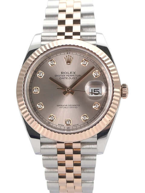 Rolex Datejust 41 mit Sundust Diamant-Zifferblatt und Jubile-Armband aus Edelstahl und Everose-Gold.