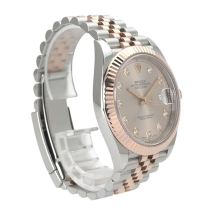 Rolex Datejust 41 Edelstahl Everose-Gold 126331 mit Sundust Diamantzifferblatt und Jubile-Band aus Edelstahl und 18 kt Everose-Gold