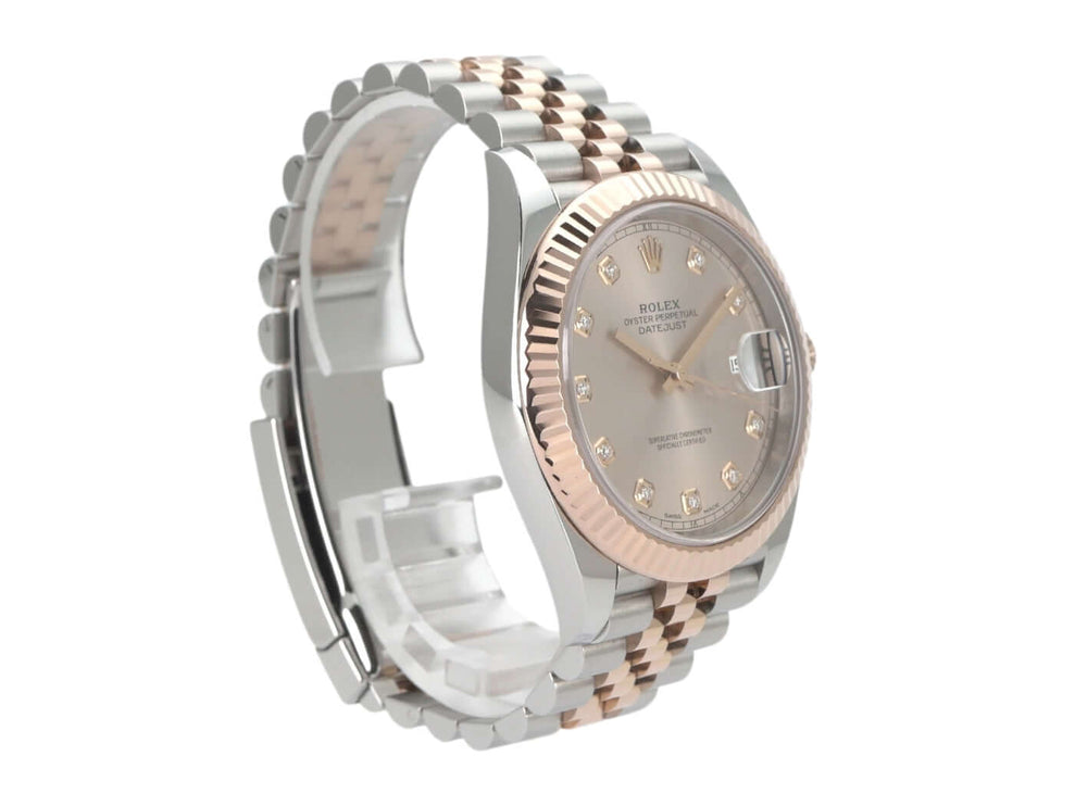 Rolex Datejust 41 Edelstahl Everose-Gold 126331 mit Sundust Diamantzifferblatt und Jubile-Band aus Edelstahl und 18 kt Everose-Gold