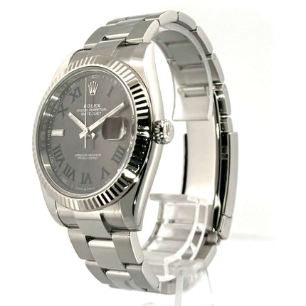 Rolex Datejust 41 Ref. 126334, Edelstahlgehäuse, Rhodium Zifferblatt, Oyster-Armband, 18 kt Weißgold Lünette, 2019 Modell.