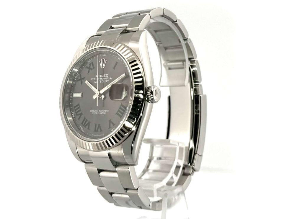 Rolex Datejust 41 Ref. 126334, Edelstahlgehäuse, Rhodium Zifferblatt, Oyster-Armband, 18 kt Weißgold Lünette, 2019 Modell.