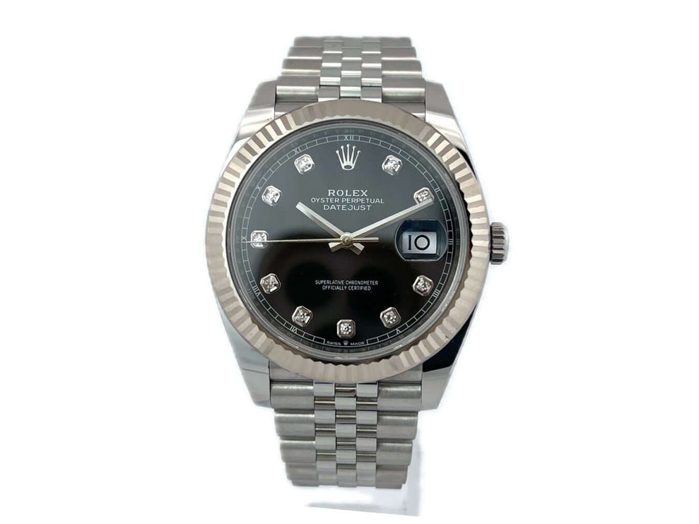 Rolex Datejust 41 Ref. 126334 Edelstahl Weißgold Schwarz Diamant Zifferblatt, Jubilé-Band, Automatikwerk, 70 Stunden Gangreserve, 2020