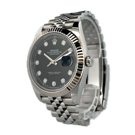 Rolex Datejust 41 Ref. 126334 in Edelstahl und Weißgold mit schwarzem Diamantzifferblatt und Jubile-Band, Jahr 2020, 41 mm Gehäuse