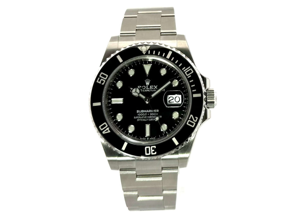 Rolex Submariner Date 126610LN, Edelstahlgehäuse, schwarzes Zifferblatt, Oyster-Armband, keramische Lünette, 60-Minuten-Skala, Leuchtindizes