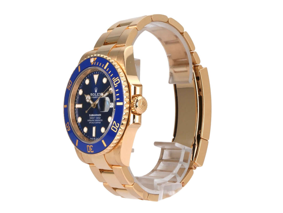 Rolex Submariner Date 41 Gelbgold 126618LB mit blauem Zifferblatt und Keramiklünette, Gehäuse und Armband aus 18 Karat Gelbgold