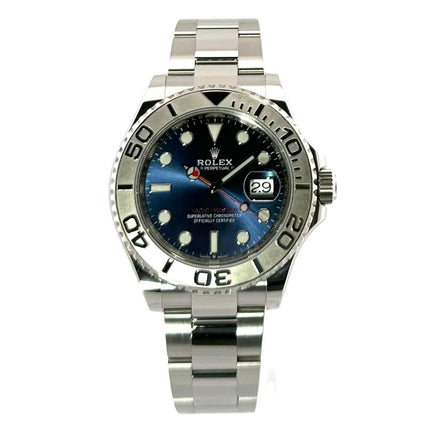 Rolex Yacht-Master 40 Oystersteel Platin 126622 mit blauem Zifferblatt und Edelstahlband, 950 Platin Lünette, 40 mm Gehäuse.