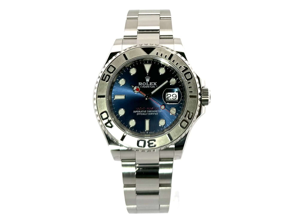 Rolex Yacht-Master 40 Oystersteel Platin 126622 mit blauem Zifferblatt und Edelstahlband, 950 Platin Lünette, 40 mm Gehäuse.