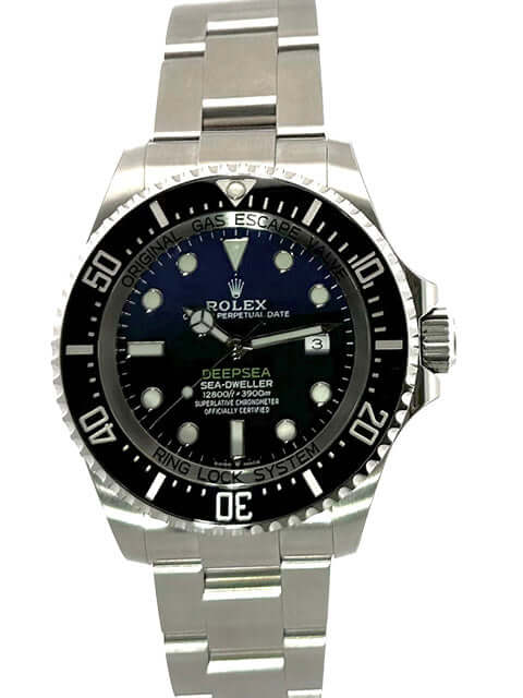 Rolex Sea-Dweller Deepsea 126660 D-Blue Uhr mit poliertem Edelstahlgehäuse, blau-schwarzem Zifferblatt und Oyster-Armband, 44 mm, einseitig drehbare Lünette.