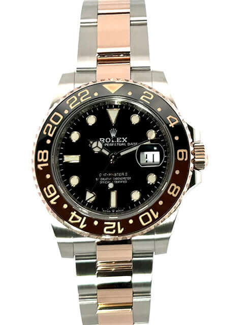 Rolex GMT-Master II Edelstahl / 18 kt Everose-Gold 126711CHNR aus 2021 mit schwarzem Zifferblatt und Oyster Armband.