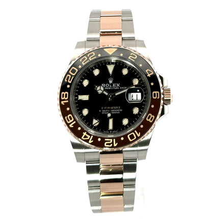 Rolex GMT-Master II 126711CHNR aus Edelstahl und 18 kt Everose-Gold, schwarzes Zifferblatt, Oyster-Armband, Lünette mit Keramik Einlage.