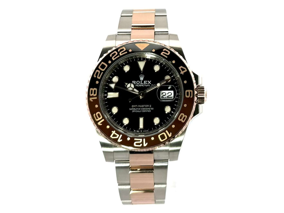 Rolex GMT-Master II Edelstahl / 18 kt Everose-Gold Ref. 126711CHNR aus 2023, Gehäuse 40 mm, Lünette mit 24 Stunden Skala, schwarzes Zifferblatt.