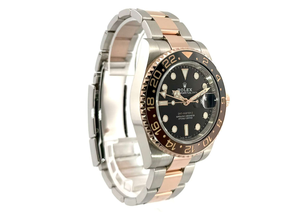 Rolex GMT-Master II Edelstahl und 18 kt Everose-Gold Uhr Ref. 126711CHNR mit schwarzem Zifferblatt und Oyster-Armband.