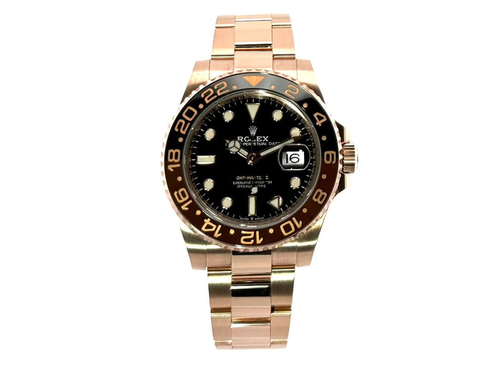 Rolex GMT-Master II 126715CHNR in 18 kt Everose-Gold mit schwarzem Zifferblatt und Keramik Lünette, 40 mm Gehä-usedurchmesser, 2021 Modell.