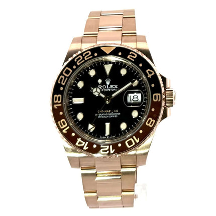 Rolex GMT-Master II Everose-Gold 126715CHNR, 40 mm Gehäuse, 18 kt poliertes und satiniertes Armband, schwarzes Zifferblatt, 2023 Modell