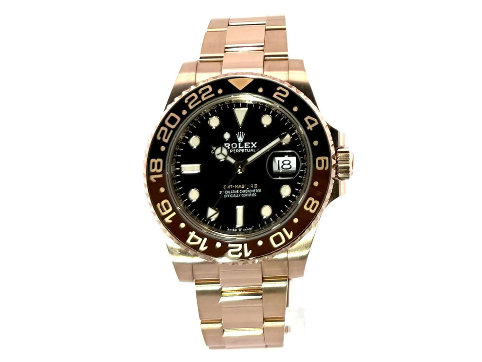 Rolex GMT-Master II Everose-Gold 126715CHNR, 40 mm Gehäuse, 18 kt poliertes und satiniertes Armband, schwarzes Zifferblatt, 2023 Modell