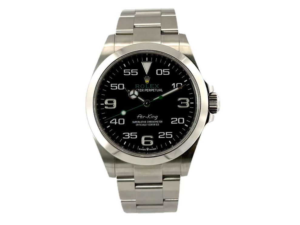 Rolex Oyster Perpetual Air-King 126900, Edelstahlgehäuse und Armband, schwarzes Zifferblatt, Automatikwerk, elegante Herrenuhr