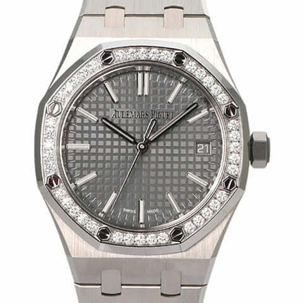 Audemars Piguet Royal Oak 15551ST.ZZ.1356ST.06, Edelstahl, Diamantlünette, graues Zifferblatt, Automatik, elegantes Design.