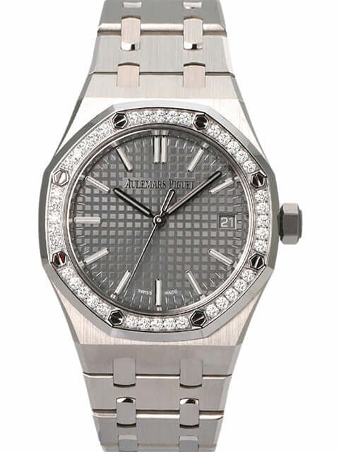 Audemars Piguet Royal Oak 15551ST.ZZ.1356ST.06, Edelstahl, Diamantlünette, graues Zifferblatt, Automatik, elegantes Design.