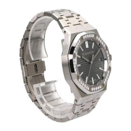 Audemars Piguet Royal Oak 15551ST.ZZ.1356ST.06 Edelstahlgehäuse, Diamantlünette, graues Zifferblatt, Edelstahlarmband.