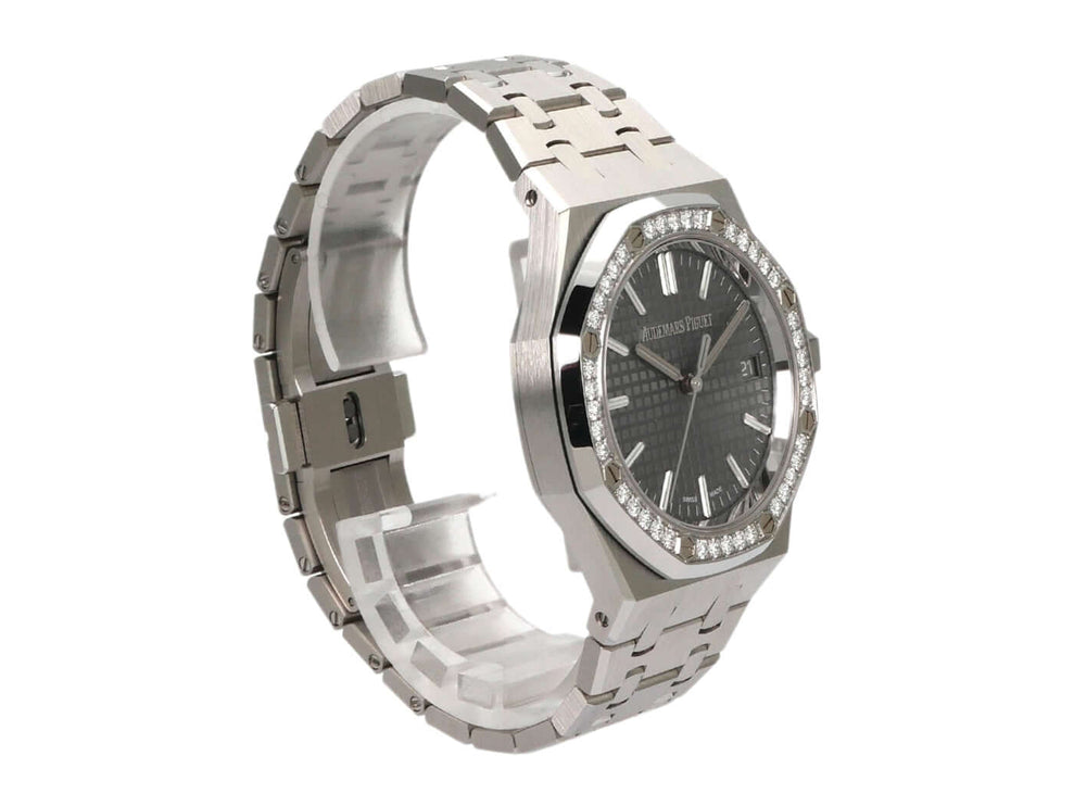 Audemars Piguet Royal Oak 15551ST.ZZ.1356ST.06 Edelstahlgehäuse, Diamantlünette, graues Zifferblatt, Edelstahlarmband.