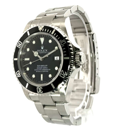 Rolex Sea-Dweller 16600, Edelstahl Gehäuse und Lünette mit schwarzer Einlage, schwarzes Zifferblatt, Oyster Edelstahl Armband, Automatikuhrwerk.