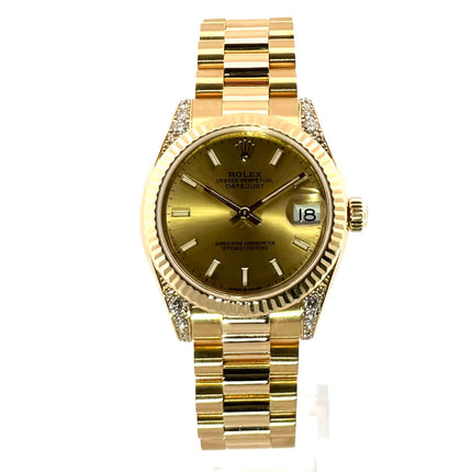 Rolex Datejust 31 Gelbgold 178238 Champagner mit 18 kt Gelbgold Gehäuse, Präsident Armband und Champagner Zifferblatt