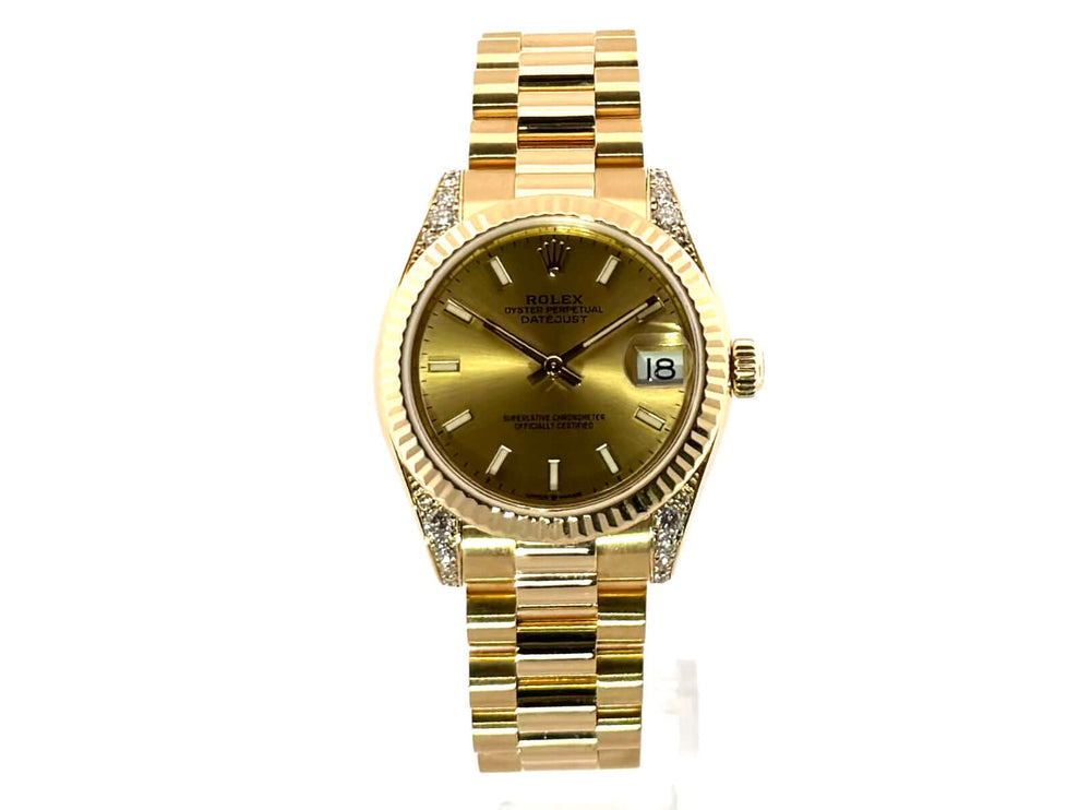 Rolex Datejust 31 Gelbgold 178238 Champagner mit 18 kt Gelbgold Gehäuse, Präsident Armband und Champagner Zifferblatt