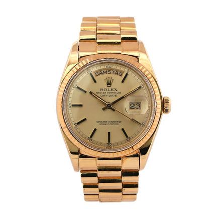 Rolex Day-Date 36 Gelbgold 1803 aus 1972 mit Präsident Armband, champagnerfarbenes Zifferblatt, Datums- und Wochentagsanzeige